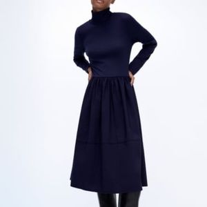 NWOT Zara Navy cotton turtleneck dress